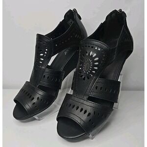 Pesaro Women's Margaret Peep Toe Wedge Sandals Black Size 7.5M